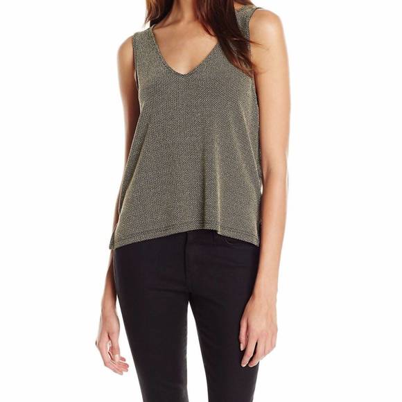 NEW MINKPINK fifth avenue v-neck tank in gold lurex metallic/grey - Picture 1 of 2